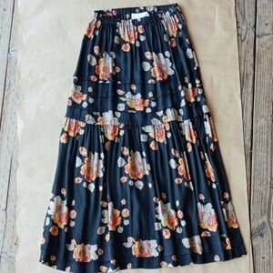 The GREAT. Frontier Floral Midi Maxi Long Skirt Black Light Brown Size 1 S Small